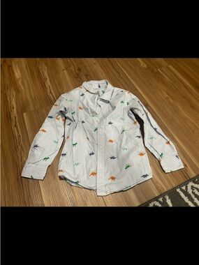 Carter's Light Blue Striped Button-Up with Multicolor Dino Print Size 6/6A
